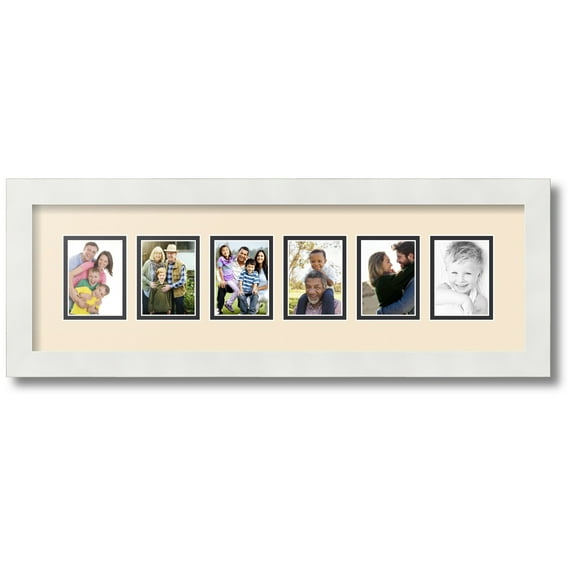 ArtToFrames Collage Photo Picture Frame with 6 - 2.5x3.5 Openings, Framed in White with Alabaster and Black Mats (CDM-3966-150)