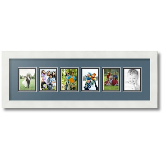 ArtToFrames Collage Photo Picture Frame with 6 - 2.5x3.5 Openings, Framed in White with Dutch Blue and Black Mats (CDM-3966-150)