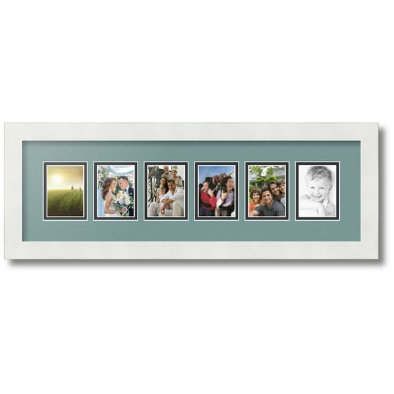 ArtToFrames Collage Photo Picture Frame with 6 - 2.5x3.5 Openings, Framed in White with Nile Green and Black Mats (CDM-3966-150)