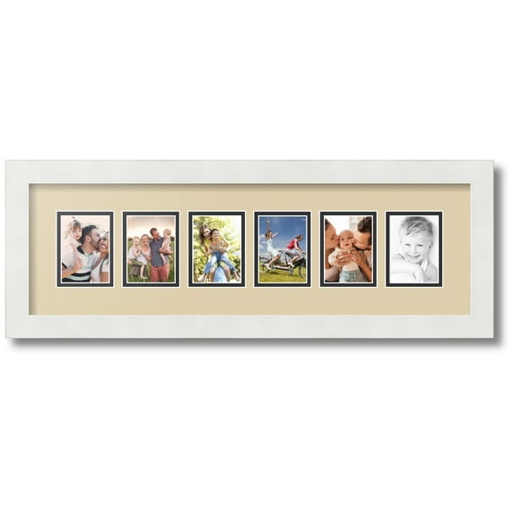 ArtToFrames Collage Photo Picture Frame with 6 - 2.5x3.5 Openings, Framed in White with Seaside and Black Mats (CDM-3966-150)