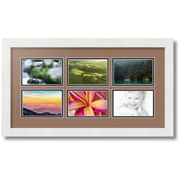 ArtToFrames Collage Photo Picture Frame with 6 - 3.5x5.5 Openings, Framed in White with Sandpiper and Black Mats (CDM-3966-153)