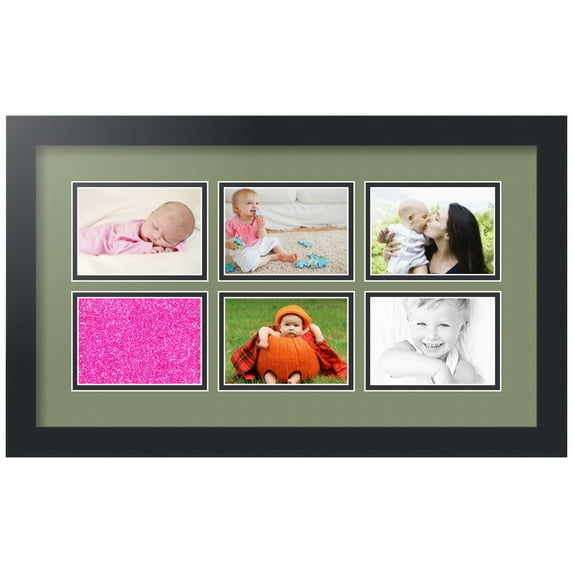 ArtToFrames Collage Photo Picture Frame with 6 - 3.5x5" Openings, Framed in Black with Basil and Black Mats (CDM-3926-90)