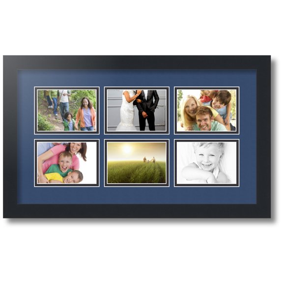 ArtToFrames Collage Photo Picture Frame with 6 - 3.5x5" Openings, Framed in Black with Delft Blue and Black Mats (CDM-3926-90)