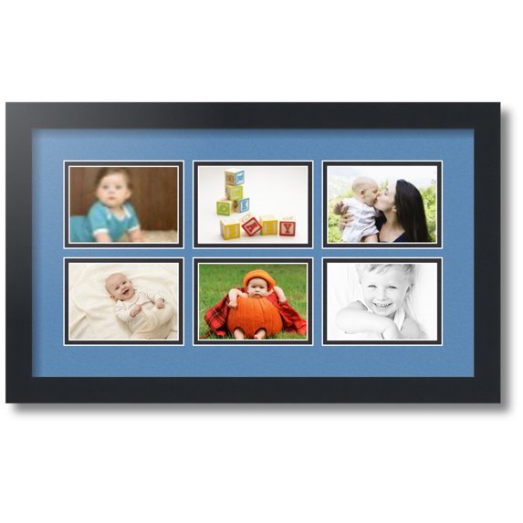 ArtToFrames Collage Photo Picture Frame with 6 - 3.5x5" Openings, Framed in Black with Liberty Blue and Black Mats (CDM-3926-90)