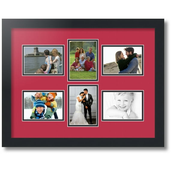 ArtToFrames Collage Photo Picture Frame with 6 - 3.5x5 Openings, Framed in Black with Rouge and Black Mats (CDM-3926-167)