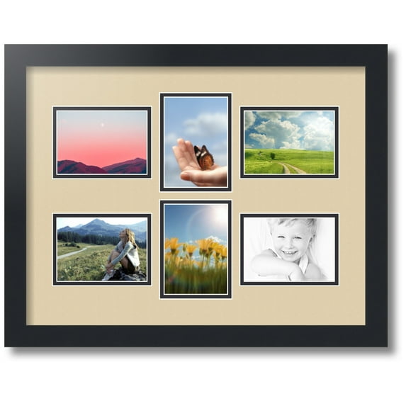 ArtToFrames Collage Photo Picture Frame with 6 - 3.5x5 Openings, Framed in Black with Seaside and Black Mats (CDM-3926-167)
