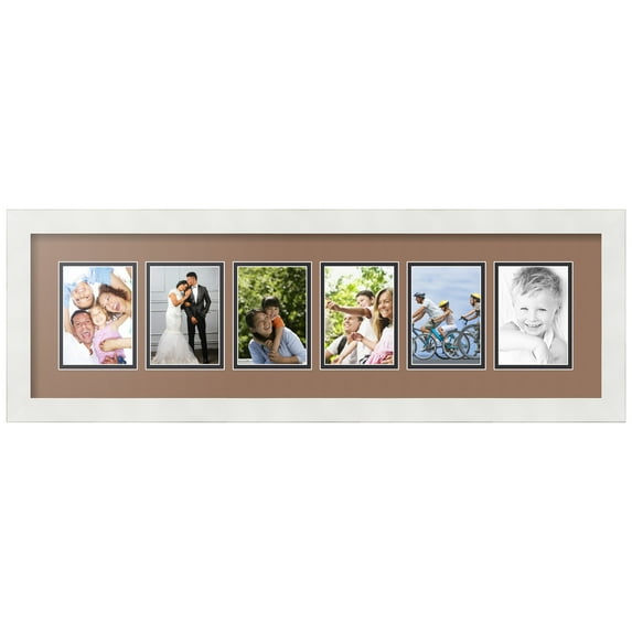 ArtToFrames Collage Photo Picture Frame with 6 - 3.5x5 Openings, Framed in White with Sandpiper and Black Mats (CDM-3966-150)