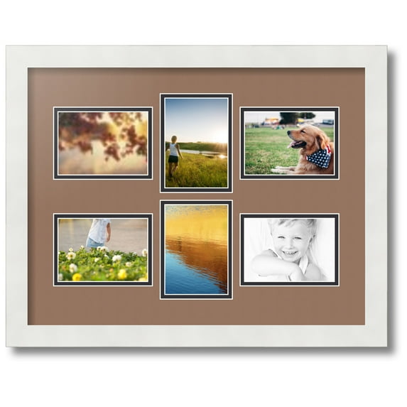 ArtToFrames Collage Photo Picture Frame with 6 - 3.5x5 Openings, Framed in White with Sandpiper and Black Mats (CDM-3966-167)