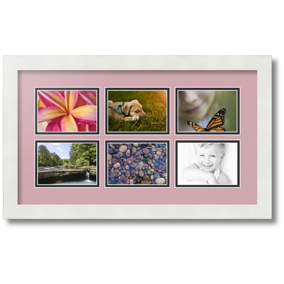 ArtToFrames Collage Photo Picture Frame with 6 - 3.5x5 Openings, Framed in White with Seashell and Black Mats (CDM-3966-153)