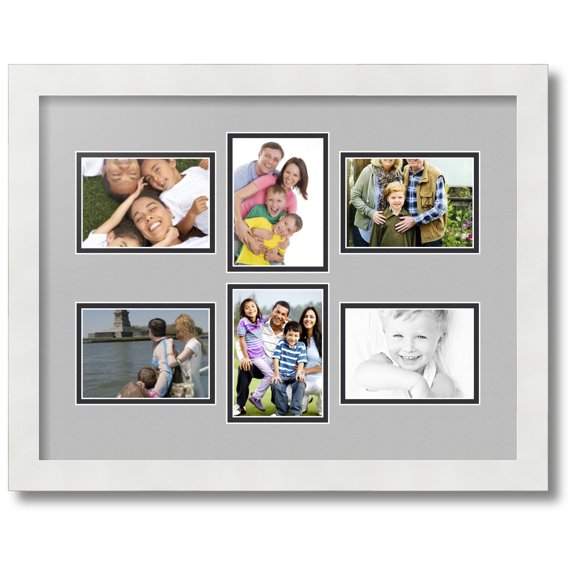 ArtToFrames Collage Photo Picture Frame with 6 - 3.5x5 Openings, Framed in White with TV Grey and Black Mats (CDM-3966-167)