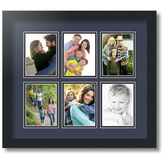 ArtToFrames Collage Photo Picture Frame with 6 - 3.875x5.25 Openings, Framed in Black with Blue Jay and Black Mats (CDM-3926-151)