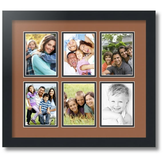ArtToFrames Collage Photo Picture Frame with 6 - 3.875x5.25 Openings, Framed in Black with Paloma and Black Mats (CDM-3926-151)