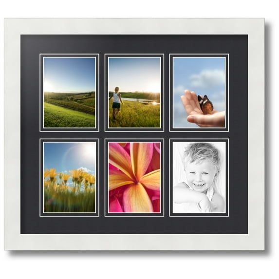 ArtToFrames Collage Photo Picture Frame with 6 - 3.875x5.25 Openings, Framed in White with Black and Black Mats (CDM-3966-151)
