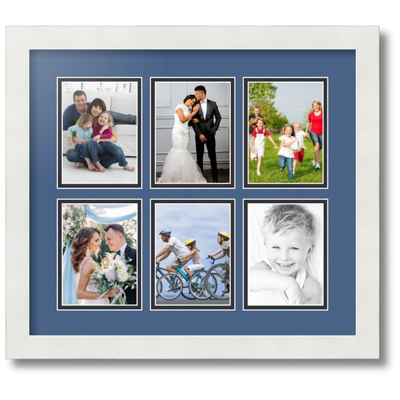 ArtToFrames Collage Photo Picture Frame with 6 - 3.875x5.25 Openings, Framed in White with Royal and Black Mats (CDM-3966-151)