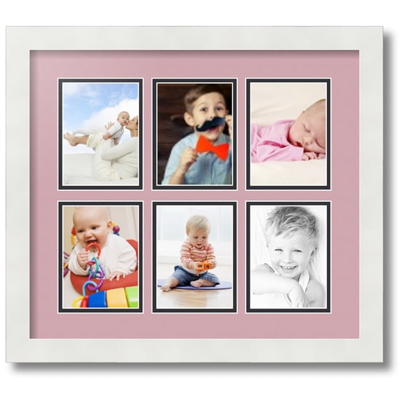 ArtToFrames Collage Photo Picture Frame with 6 - 3.875x5.25 Openings, Framed in White with Seashell and Black Mats (CDM-3966-151)