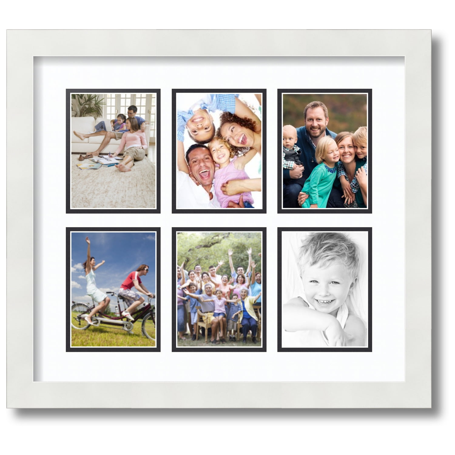 ArtToFrames Collage Photo Picture Frame with 4 - 4x4 Openings, Framed in  White with Candlewick and Black Mats (CDM-3966-2)