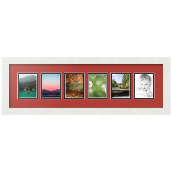 ArtToFrames Collage Photo Picture Frame with 6 - 3x4" Openings, Framed in White with Deep Red and Black Mats (CDM-3966-54)