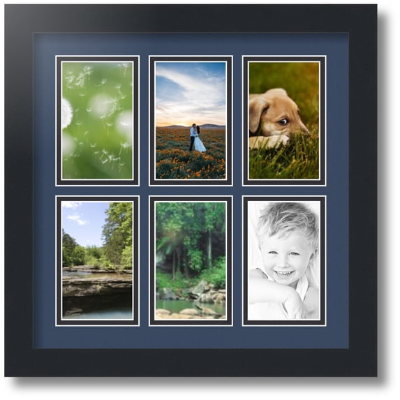 ArtToFrames Collage Photo Picture Frame with 6 - 3x5 Openings, Framed in Black with Midnight Blue and Black Mats (CDM-3926-151)