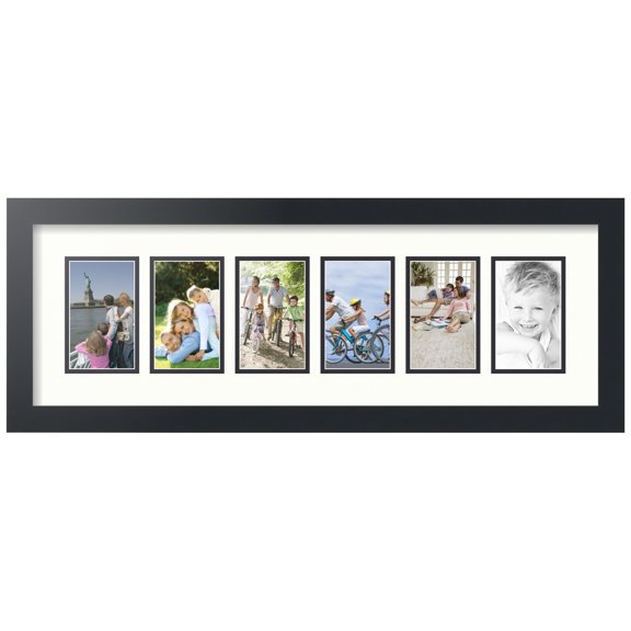 ArtToFrames Collage Photo Picture Frame with 6 - 3x5 Openings, Framed in Black with Porcelain and Black Mats (CDM-3926-150)