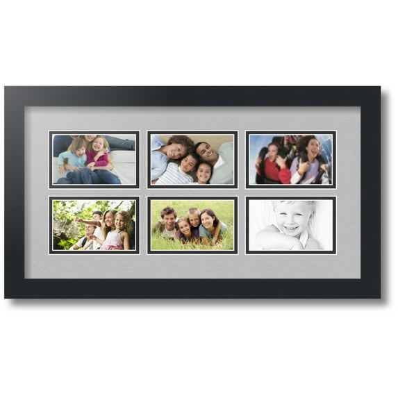 ArtToFrames Collage Photo Picture Frame with 6 - 3x5 Openings, Framed in Black with TV Grey and Black Mats (CDM-3926-153)