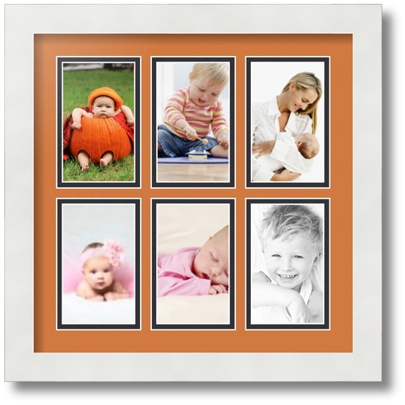 ArtToFrames Collage Photo Picture Frame with 6 - 3x5 Openings, Framed in White with Octoberfest and Black Mats (CDM-3966-151)