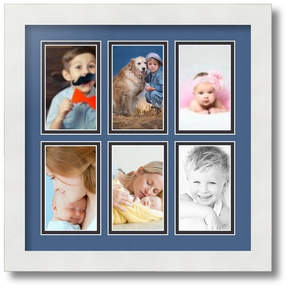 ArtToFrames Collage Photo Picture Frame with 6 - 3x5 Openings, Framed in White with Royal and Black Mats (CDM-3966-151)