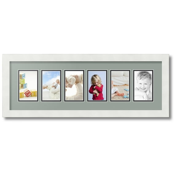 ArtToFrames Collage Photo Picture Frame with 6 - 3x5 Openings, Framed in White with Silverpine and Black Mats (CDM-3966-150)