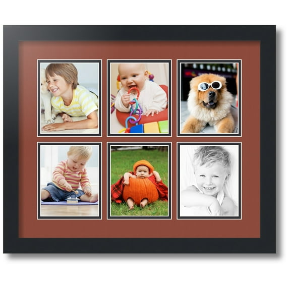 ArtToFrames Collage Photo Picture Frame with 6 - 4.5x5.5 Openings, Framed in Black with Cognac and Black Mats (CDM-3926-151)