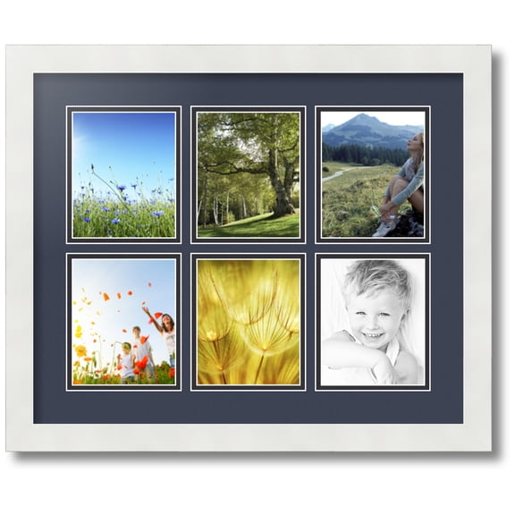 ArtToFrames Collage Photo Picture Frame with 6 - 4.5x5.5 Openings, Framed in White with Blue Jay and Black Mats (CDM-3966-151)