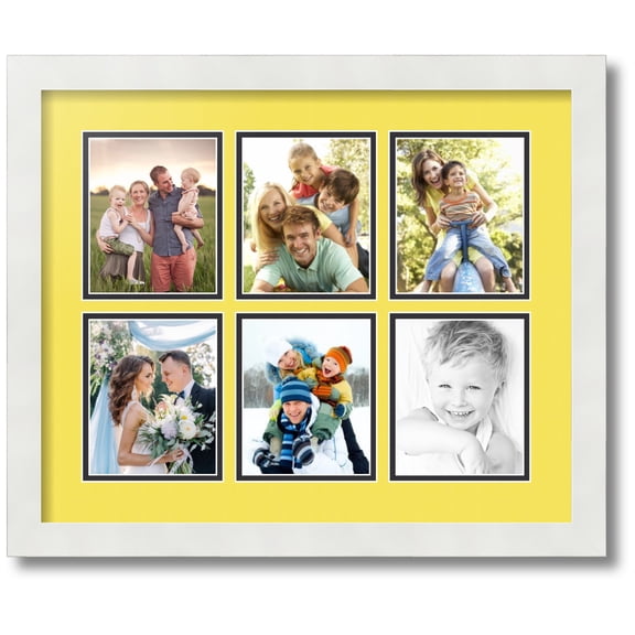 ArtToFrames Collage Photo Picture Frame with 6 - 4.5x5.5 Openings, Framed in White with Canary and Black Mats (CDM-3966-151)