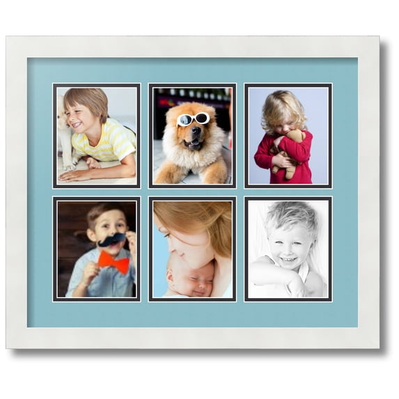 ArtToFrames Collage Photo Picture Frame with 6 - 4.5x5.5 Openings, Framed in White with French Blue and Black Mats (CDM-3966-151)