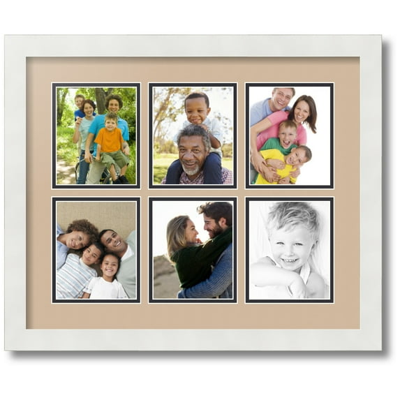 ArtToFrames Collage Photo Picture Frame with 6 - 4.5x5.5 Openings, Framed in White with Scotch Mist and Black Mats (CDM-3966-151)