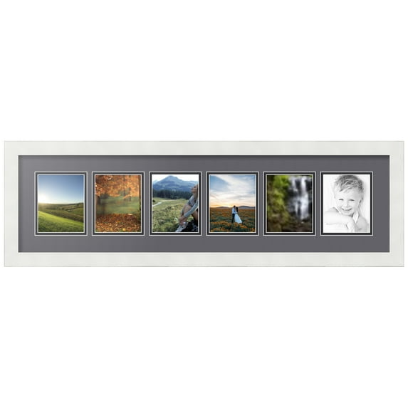 ArtToFrames Collage Photo Picture Frame with 6 - 4x5" Openings, Framed in White with Mountain Grey and Black Mats (CDM-3966-55)