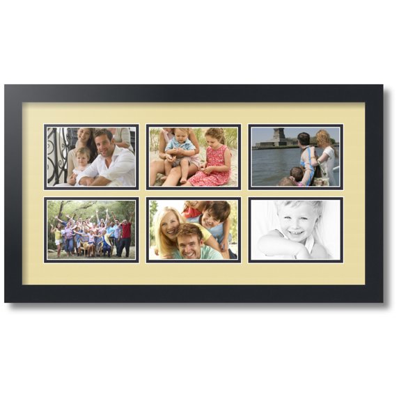 ArtToFrames Collage Photo Picture Frame with 6 - 4x6" Openings, Framed in Black with Buttercup and Black Mats (CDM-3926-91)