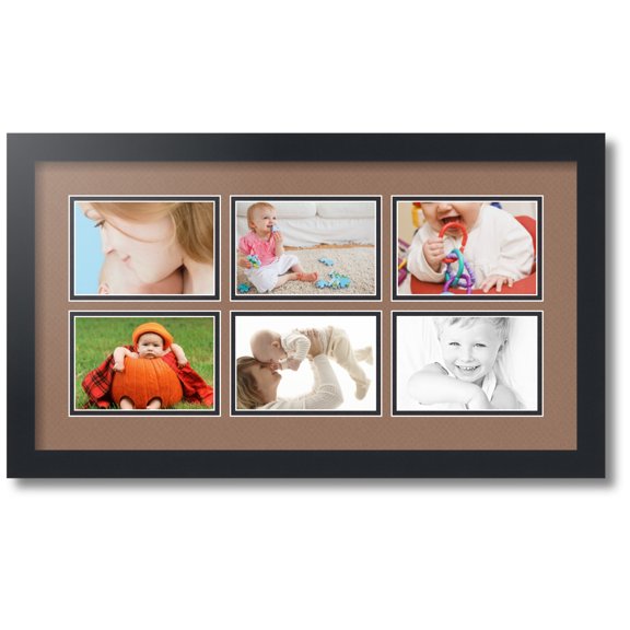 ArtToFrames Collage Photo Picture Frame with 6 - 4x6 Openings, Framed in Black with Sandpiper and Black Mats (CDM-3926-153)