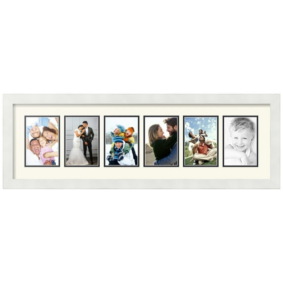 ArtToFrames Collage Photo Picture Frame with 6 - 4x6 Openings, Framed in White with Off White and Black Mats (CDM-3966-150)