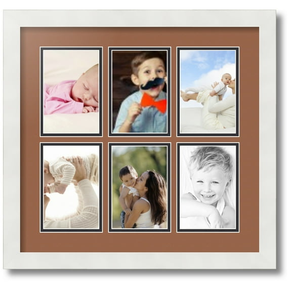 ArtToFrames Collage Photo Picture Frame with 6 - 4x6 Openings, Framed in White with Paloma and Black Mats (CDM-3966-151)