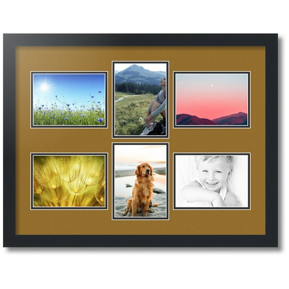 ArtToFrames Collage Photo Picture Frame with 6 - 5x7 Openings, Framed in Black with El Dorado and Black Mats (CDM-3926-167)