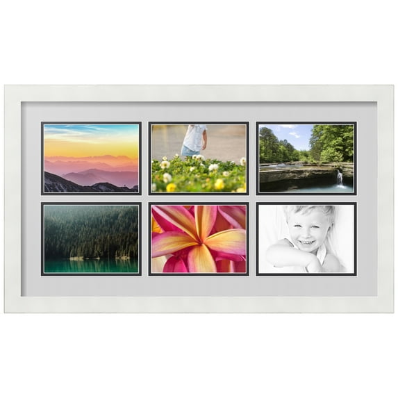 ArtToFrames Collage Photo Picture Frame with 6 - 5x7 Openings, Framed in White with Candlewick and Black Mats (CDM-3966-153)