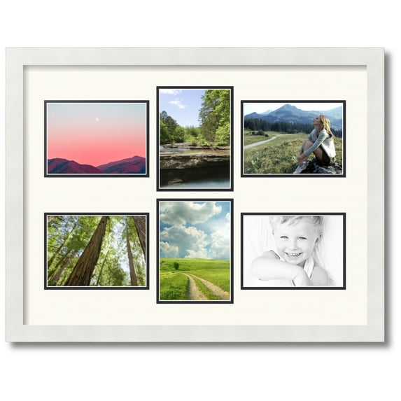 ArtToFrames Collage Photo Picture Frame with 6 - 5x7 Openings, Framed in White with Chantilly and Black Mats (CDM-3966-167)