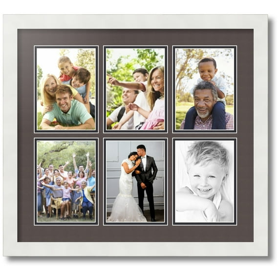 ArtToFrames Collage Photo Picture Frame with 6 - 5x7 Openings, Framed in White with Chestnut and Black Mats (CDM-3966-151)