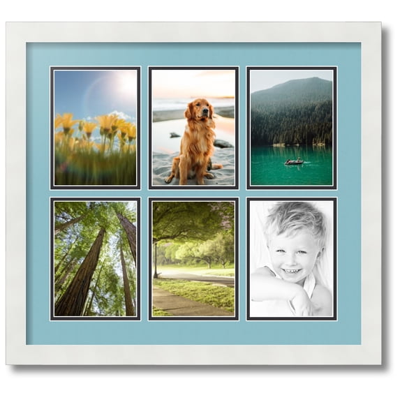 ArtToFrames Collage Photo Picture Frame with 6 - 5x7 Openings, Framed in White with French Blue and Black Mats (CDM-3966-151)
