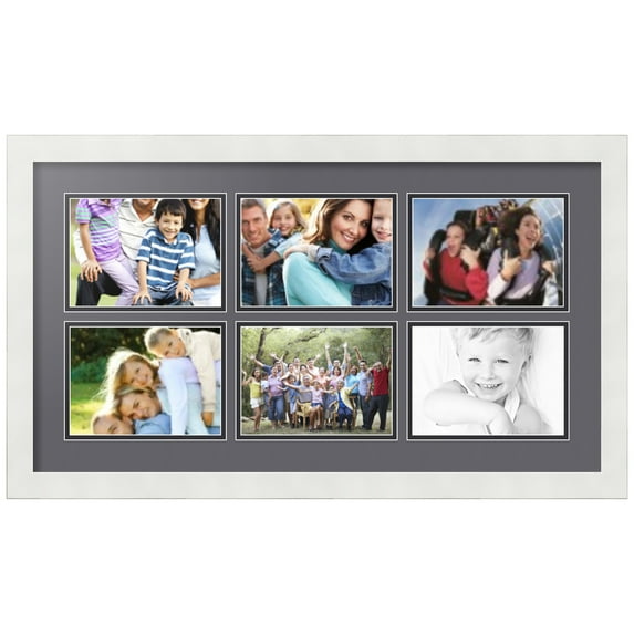 ArtToFrames Collage Photo Picture Frame with 6 - 5x7" Openings, Framed in White with Mountain Grey and Black Mats (CDM-3966-93)