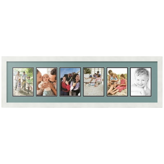 ArtToFrames Collage Photo Picture Frame with 6 - 5x7 Openings, Framed in White with Nile Green and Black Mats (CDM-3966-150)