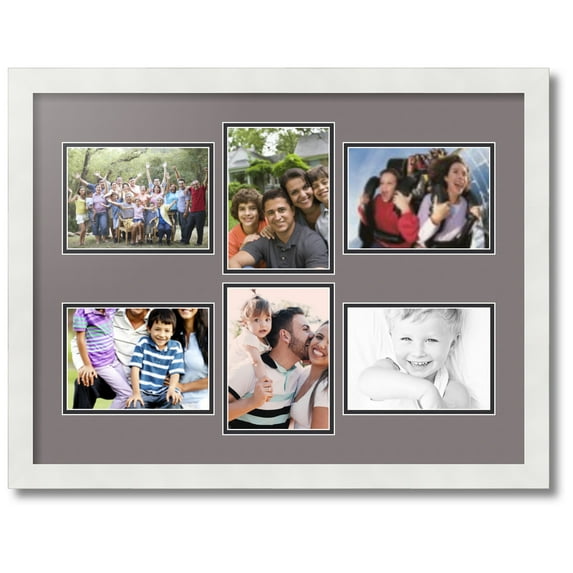 ArtToFrames Collage Photo Picture Frame with 6 - 5x7 Openings, Framed in White with Pewter and Black Mats (CDM-3966-167)
