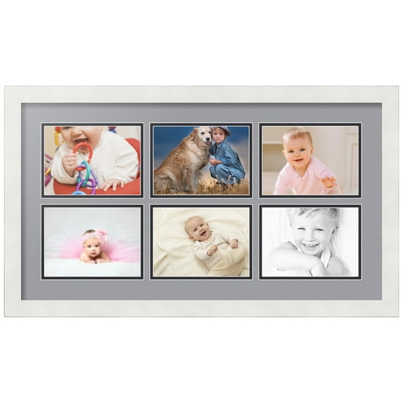 ArtToFrames Collage Photo Picture Frame with 6 - 5x7" Openings, Framed in White with Silver and Black Mats (CDM-3966-93)