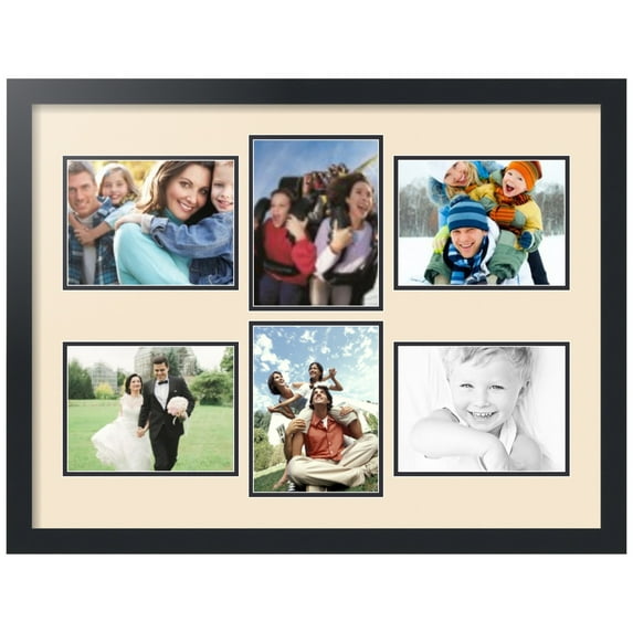 ArtToFrames Collage Photo Picture Frame with 6 - 6x8 Openings, Framed in Black with Alabaster and Black Mats (CDM-3926-167)