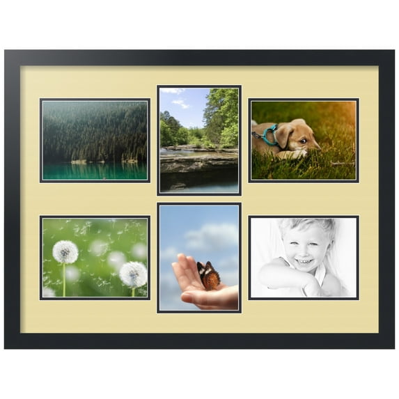 ArtToFrames Collage Photo Picture Frame with 6 - 6x8" Openings, Framed in Black with Buttercup and Black Mats (CDM-3926-1018)