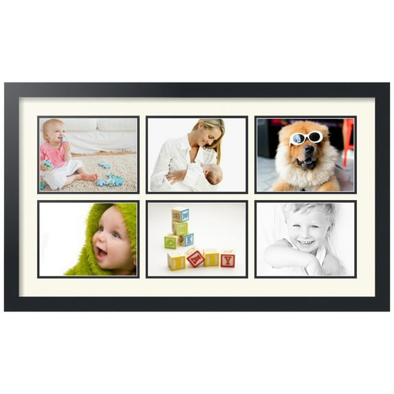 ArtToFrames Collage Photo Picture Frame with 6 - 6x8 Openings, Framed in Black with Off White and Black Mats (CDM-3926-153)