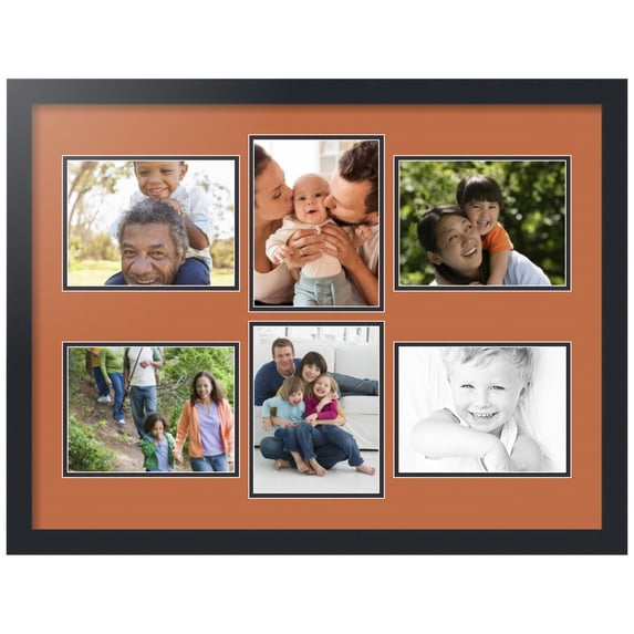 ArtToFrames Collage Photo Picture Frame with 6 - 6x8 Openings, Framed in Black with Red Orange and Black Mats (CDM-3926-167)